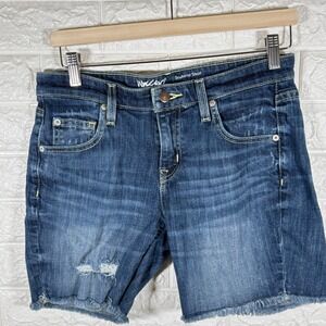Mossimo Denim Boyfriend‎ Shorts Size 4 Distressed Frayed Hem Dark Wash Women